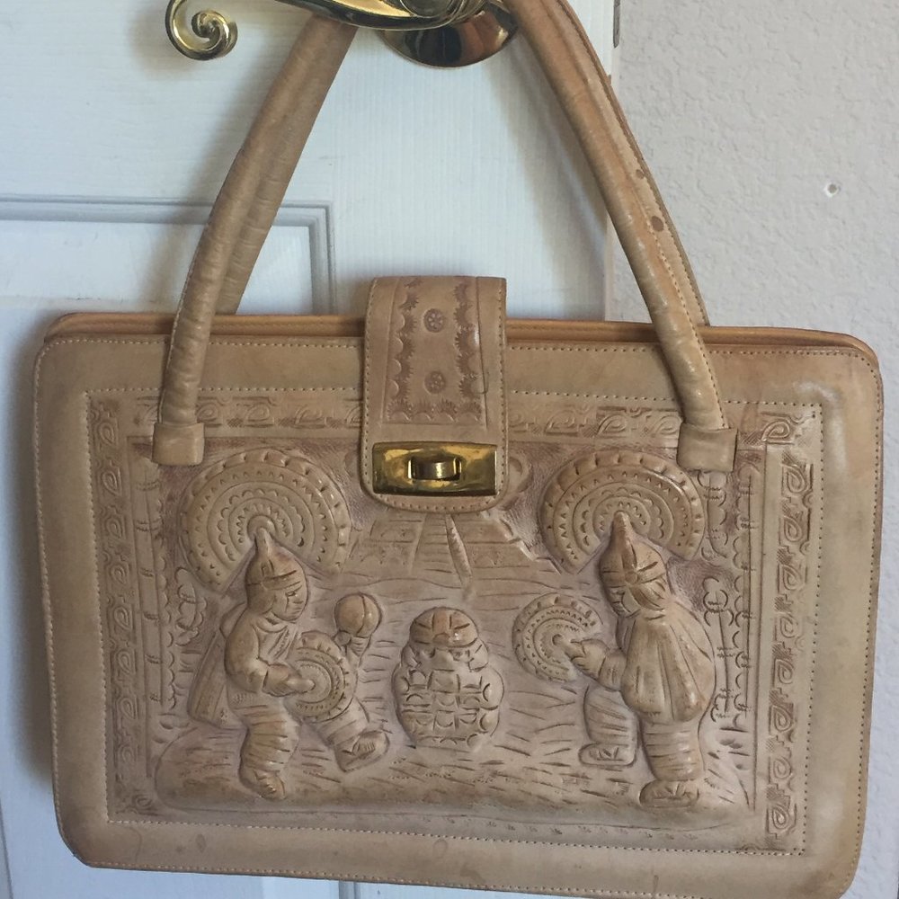 Ideal brand, tooled tan leather handbag
